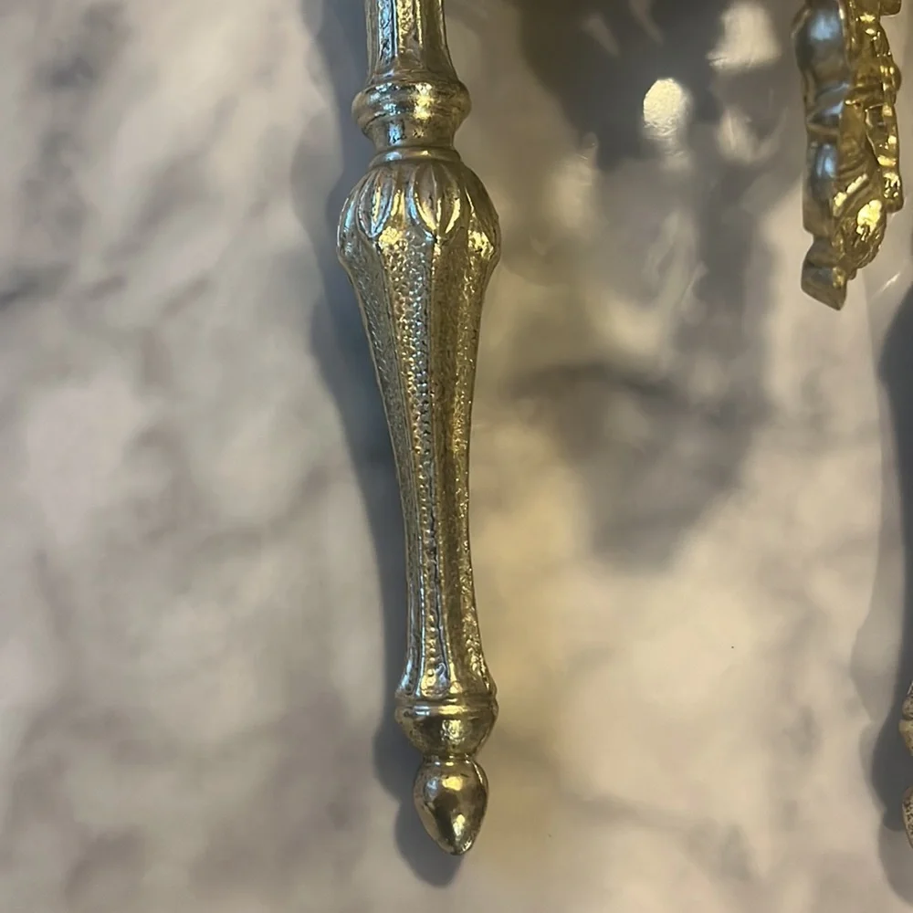 Vintage Gold Tone Ornate metal Hollywood Regency wall Hanging pair candlestick